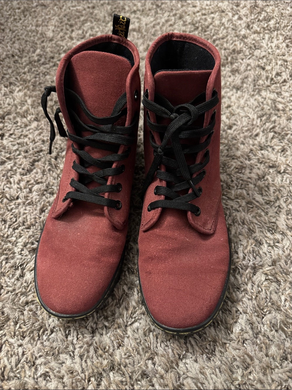 Dr Martens Shoreditch Canvas Lace-Up Boots in Burgundy with Black Laces